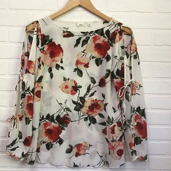 2/40$ WILFRED white floral blouse Grandmacore silky open arm long sleeve small - Picture 12 of 12